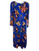 we are LEONE Size S/M Blue & Multi Silk Maxi Long Sleeve Floral Split neck Dress Blue & Multi / S/M