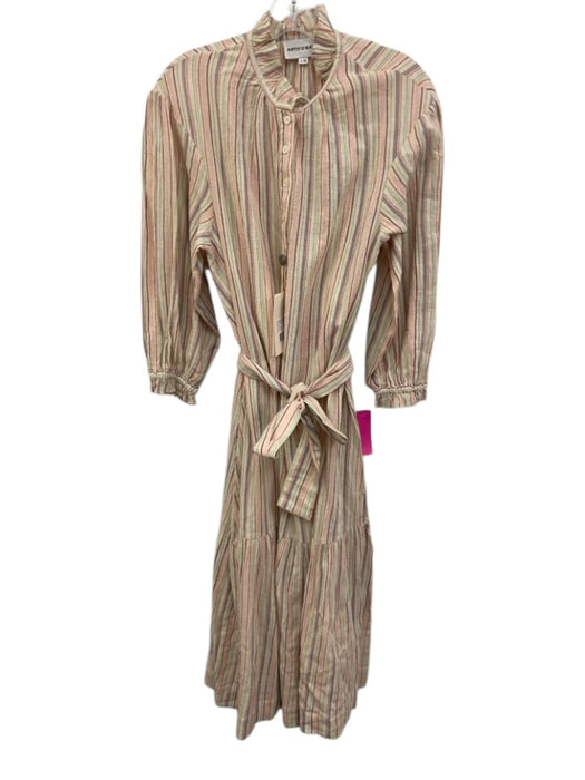 Antik Batik Size S/38 White & Multi Cotton Long Sleeve Striped Maxi Dress White & Multi / S/38