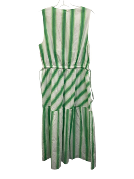 Anna Cate Size M White & Green Cotton Stripe Sleeveless Midi Elastic Waist Dress White & Green / M