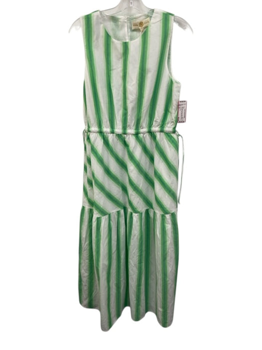 Anna Cate Size M White & Green Cotton Stripe Sleeveless Midi Elastic Waist Dress White & Green / M