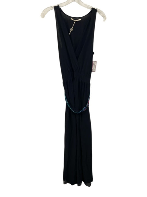 Gaudi Size 44 Black Polyester Maxi Sleeveless Surplice Beads Dress Black / 44