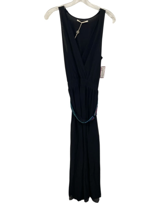 Gaudi Size 44 Black Polyester Maxi Sleeveless Surplice Beads Dress Black / 44