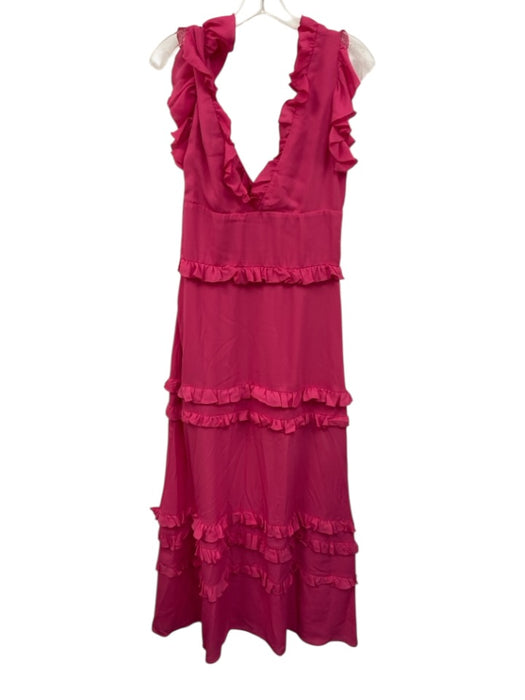Mariuccia Size M Pink Fuschia V Neck Ruffle Maxi Sleeveless Dress Pink Fuschia / M