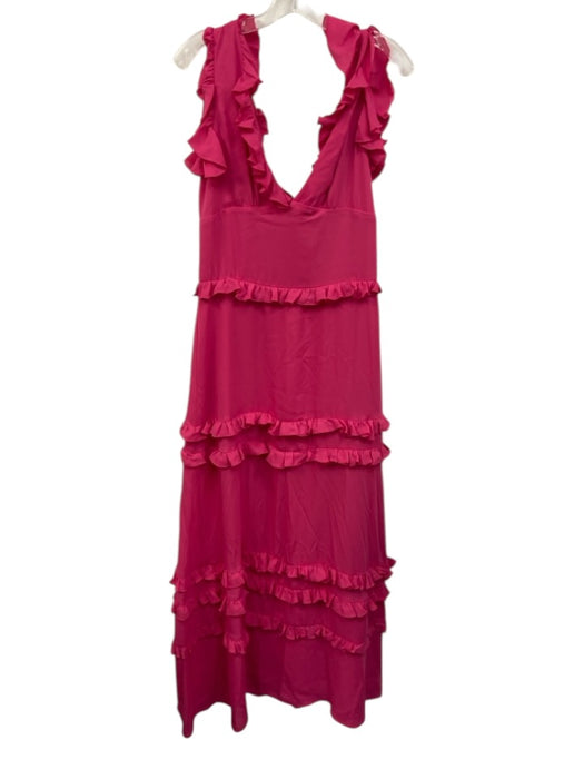Mariuccia Size M Pink Fuschia V Neck Ruffle Maxi Sleeveless Dress Pink Fuschia / M