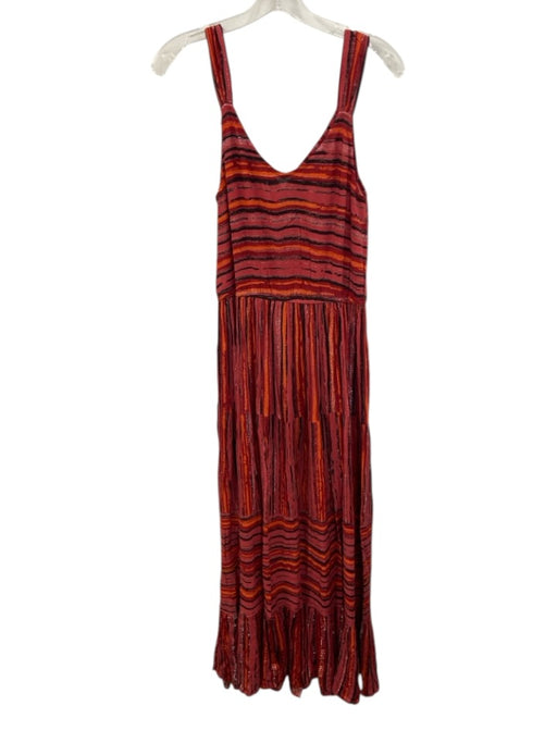 Raga Size M Red & Blue Viscose Sleeveless Stripe Metalic Embroidered Dress Red & Blue / M