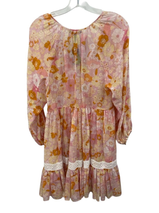 Maje Size 36 Pink & Multi Cotton & Silk Long puff sleeve Slip Inc Floral Dress Pink & Multi / 36