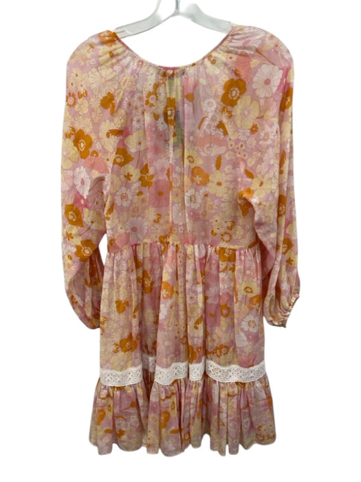 Maje Size 36 Pink & Multi Cotton & Silk Long puff sleeve Slip Inc Floral Dress Pink & Multi / 36