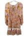 Maje Size 36 Pink & Multi Cotton & Silk Long puff sleeve Slip Inc Floral Dress Pink & Multi / 36