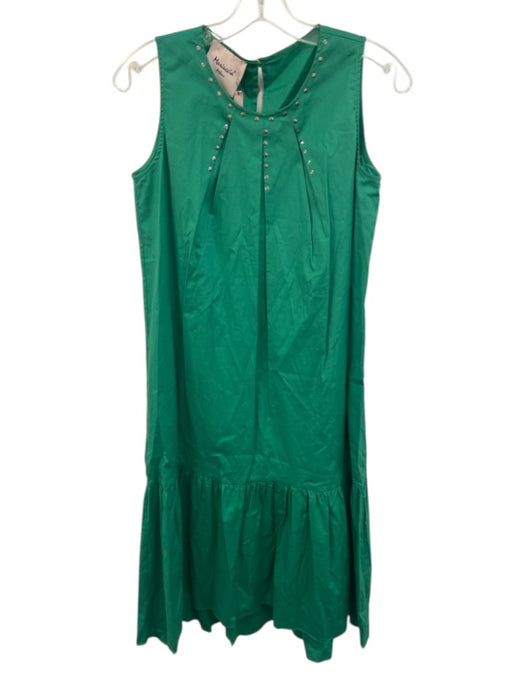 Mariuccia Size M Green Cotton Rivets Midi Pleats Dress Green / M
