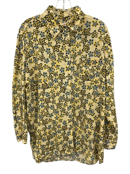 Marni x Uniqlo Size M Yellow, Black & Blue Lyocell & Linen Floral Collar Dress Yellow, Black & Blue / M