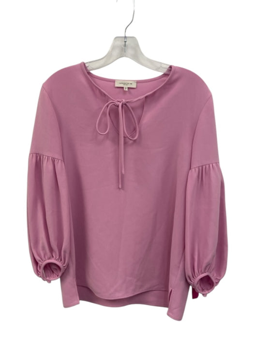 Lafayette 148 Size S Pink Acetate & Polyester Long Sleeve V Neck Tie Neck Top Pink / S