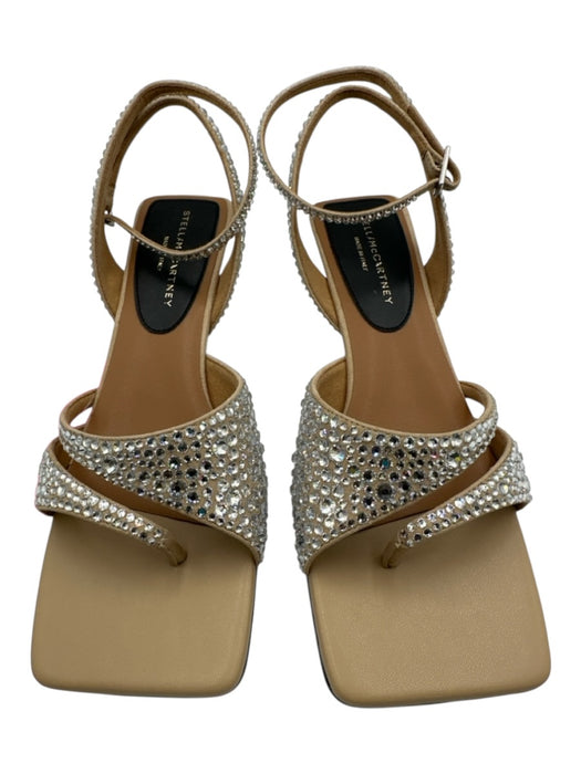 Stella McCartney Shoe Size 36 Beige & Silver Leather Rhinestone Heel Sandals Beige & Silver / 36