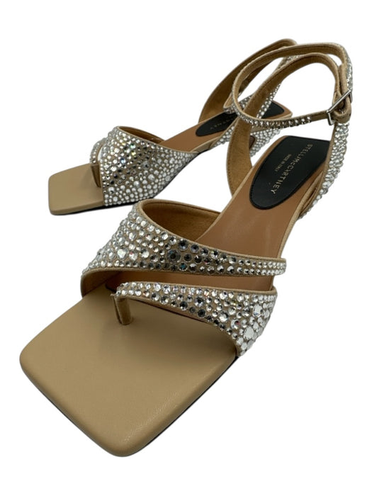 Stella McCartney Shoe Size 36 Beige & Silver Leather Rhinestone Heel Sandals Beige & Silver / 36