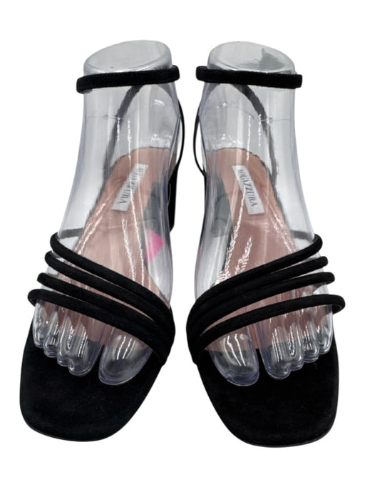 Aquazzura Shoe Size 38 Black & Beige Leather Ankle Strap Square Toe Sandals Black & Beige / 38