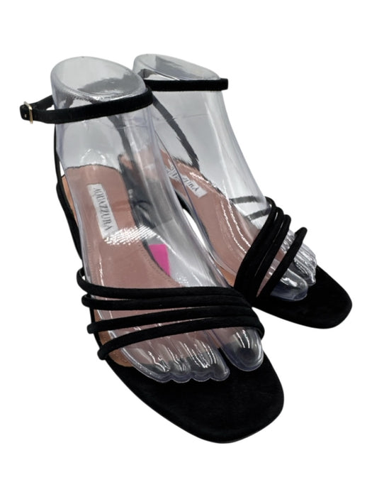 Aquazzura Shoe Size 38 Black & Beige Leather Ankle Strap Square Toe Sandals Black & Beige / 38