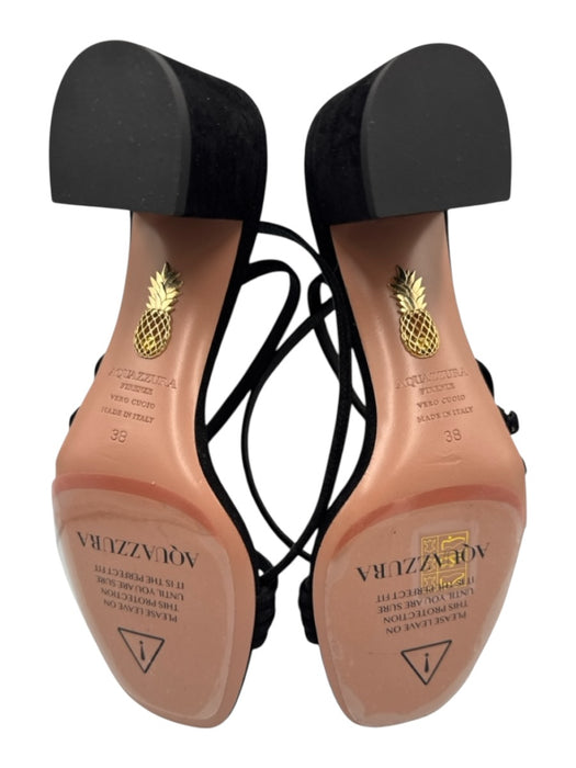 Aquazzura Shoe Size 38 Black & Beige Leather Ankle Strap Square Toe Sandals Black & Beige / 38