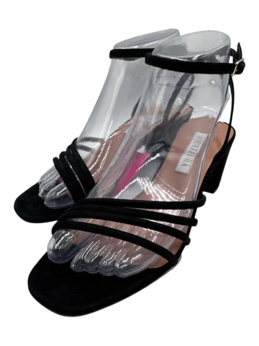 Aquazzura Shoe Size 38 Black & Beige Leather Ankle Strap Square Toe Sandals Black & Beige / 38