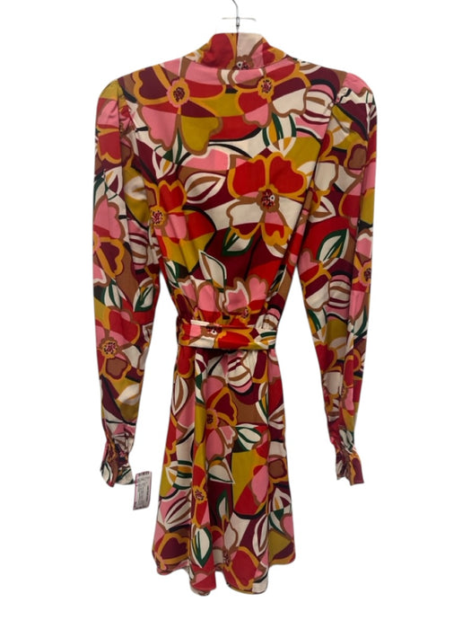 Walter Baker Size S Red & Multi Polyester Abstract Floral Tie V Neck Dress Red & Multi / S