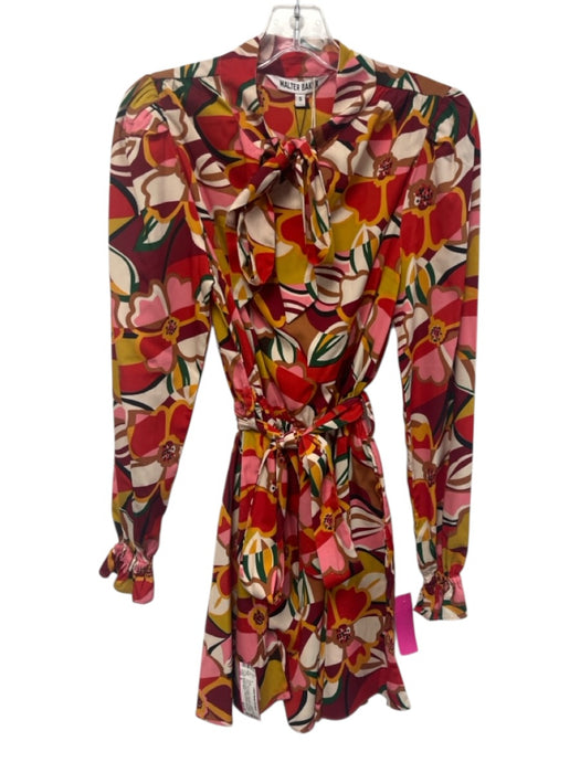 Walter Baker Size S Red & Multi Polyester Abstract Floral Tie V Neck Dress Red & Multi / S