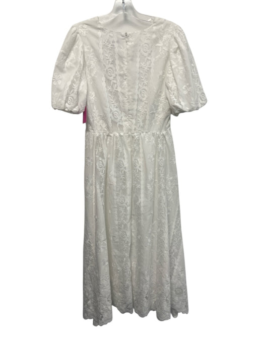 Badgley Mischka Size 6 White Polyester Floral Lace Short Puff Sleeve Dress White / 6