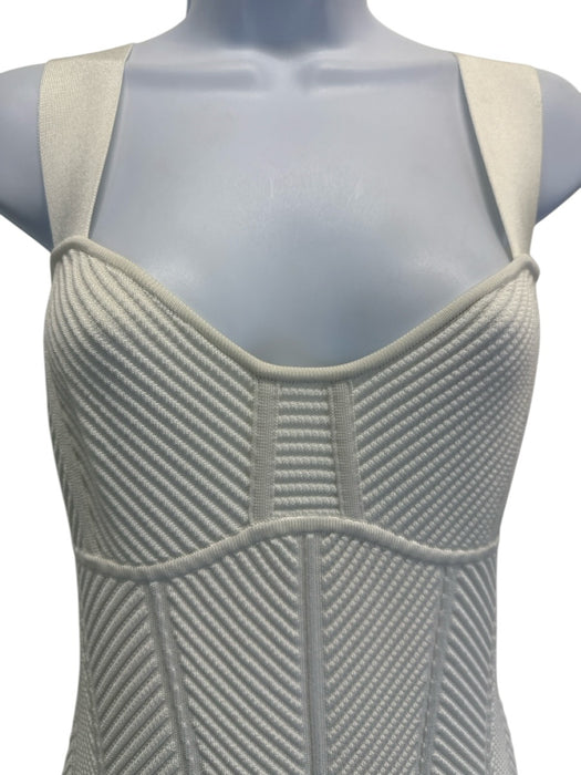 Herve Leger Size M Cream White Rayon Blend Sleeveless Ribbed Knit Back Zip Dress Cream White / M