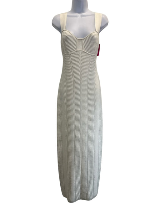 Herve Leger Size M Cream White Rayon Blend Sleeveless Ribbed Knit Back Zip Dress Cream White / M