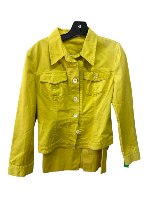 Dolce & Gabbana Size M/44 Chartreuse Yellow Cotton Denim Collar Skirt Set Chartreuse Yellow / M/44
