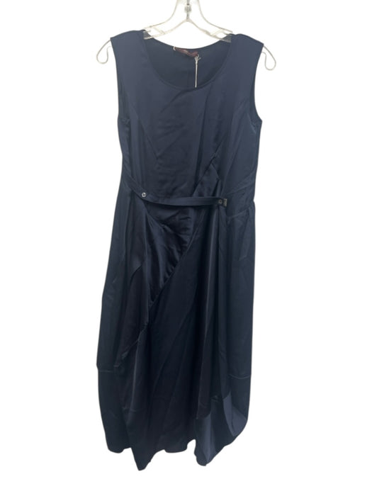 HIGH Size 6 Navy Blue Polyester Satin Sleeveless Paneled Belt Detail Dress Navy Blue / 6
