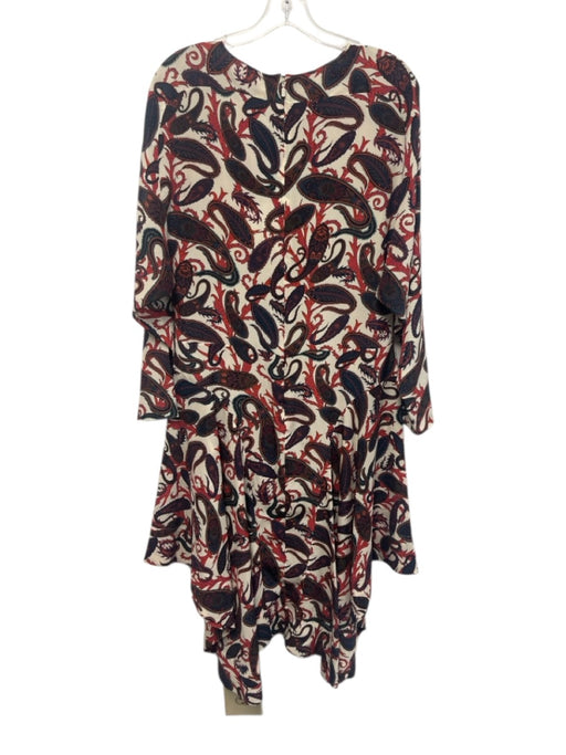Chloe Size 38 Cream, Navy & Red Silk Paisley Long Sleeve Asymmetrical Hem Dress Cream, Navy & Red / 38