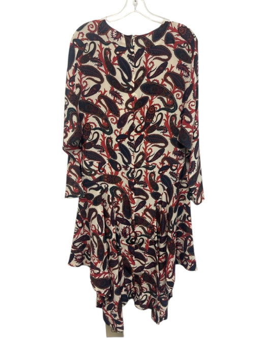 Chloe Size 38 Cream, Navy & Red Silk Paisley Long Sleeve Asymmetrical Hem Dress Cream, Navy & Red / 38