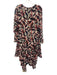 Chloe Size 38 Cream, Navy & Red Silk Paisley Long Sleeve Asymmetrical Hem Dress Cream, Navy & Red / 38