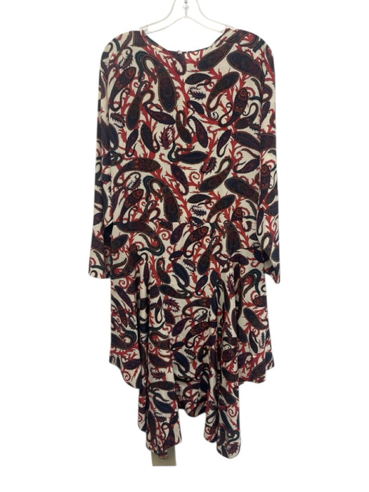 Chloe Size 38 Cream, Navy & Red Silk Paisley Long Sleeve Asymmetrical Hem Dress Cream, Navy & Red / 38