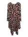 Chloe Size 38 Cream, Navy & Red Silk Paisley Long Sleeve Asymmetrical Hem Dress Cream, Navy & Red / 38
