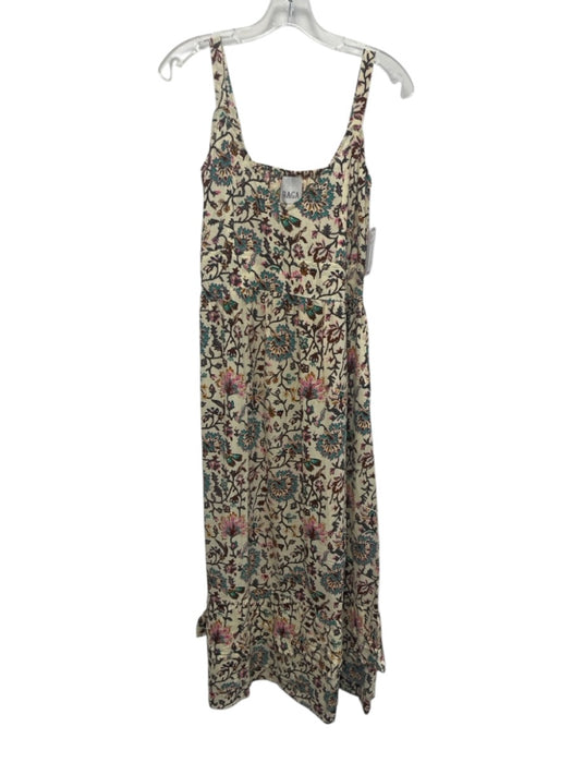 Raga Size S Cream Beige & Multi Viscose Floral Blocked Print Sleeveless Dress Cream Beige & Multi / S