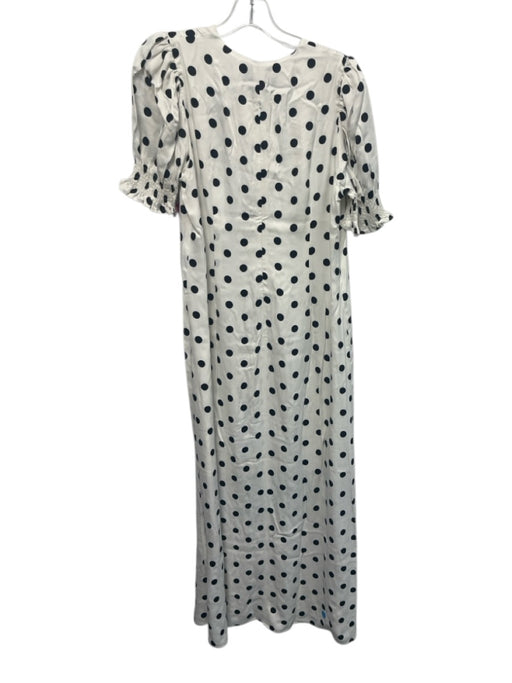 Sleeper Size L White & Black Viscose Polka Dots Short Puff Sleeve V Neck Dress White & Black / L