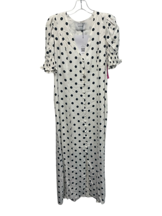 Sleeper Size L White & Black Viscose Polka Dots Short Puff Sleeve V Neck Dress White & Black / L