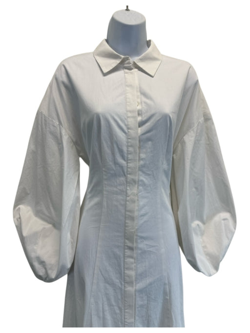 Carolina Herrera Size 8 White Cotton Long Balloon Sleeve Paneled Collared Dress White / 8