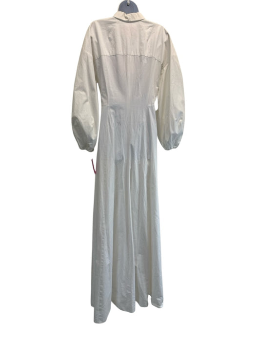 Carolina Herrera Size 8 White Cotton Long Balloon Sleeve Paneled Collared Dress White / 8