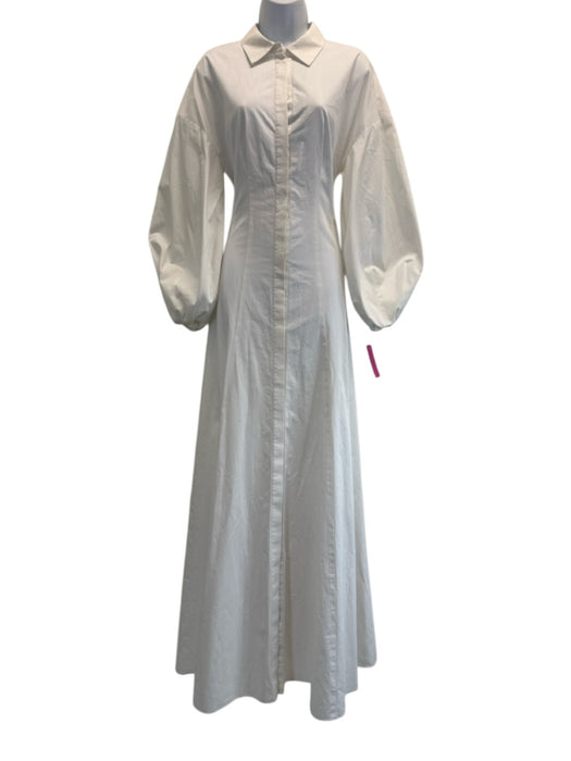Carolina Herrera Size 8 White Cotton Long Balloon Sleeve Paneled Collared Dress White / 8