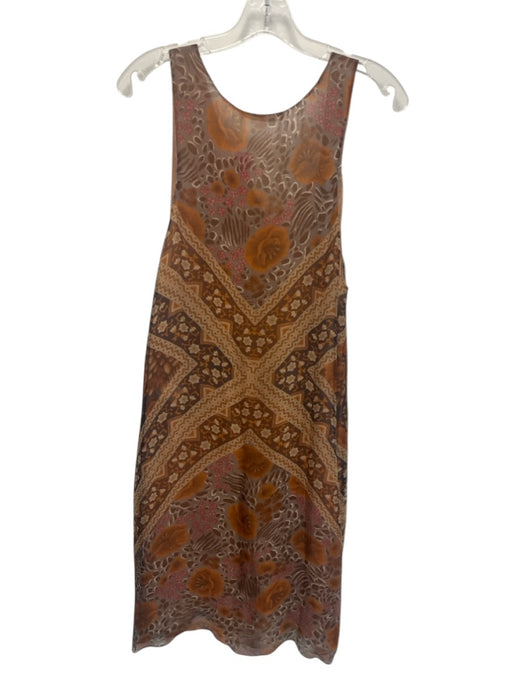 Chloe Size 40 Brown & Orange Silk Sleeveless V Neck Floral Semi Sheer Dress Brown & Orange / 40