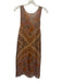 Chloe Size 40 Brown & Orange Silk Sleeveless V Neck Floral Semi Sheer Dress Brown & Orange / 40