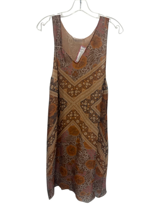 Chloe Size 40 Brown & Orange Silk Sleeveless V Neck Floral Semi Sheer Dress Brown & Orange / 40