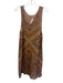 Chloe Size 40 Brown & Orange Silk Sleeveless V Neck Floral Semi Sheer Dress Brown & Orange / 40