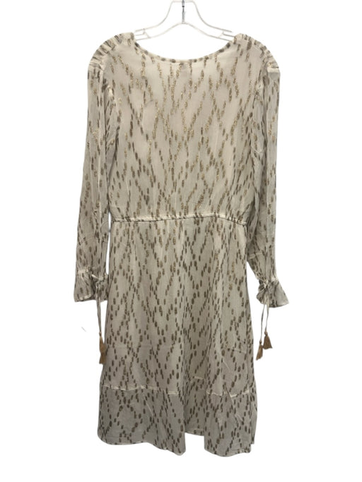 Raga Size M Cream White & Gold Viscose Blend Metallic Thread Wrap V Neck Dress Cream White & Gold / M