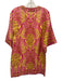 Farm Rio Size S Pink & Yellow Linen Gold Tone Studs V Neck 1/2 sleeve Dress Pink & Yellow / S