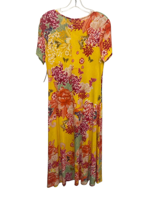 Johnny Was Size M Yellow & Multi Rayon Blend Floral Short Sleeve Butterfly Dress Yellow & Multi / M