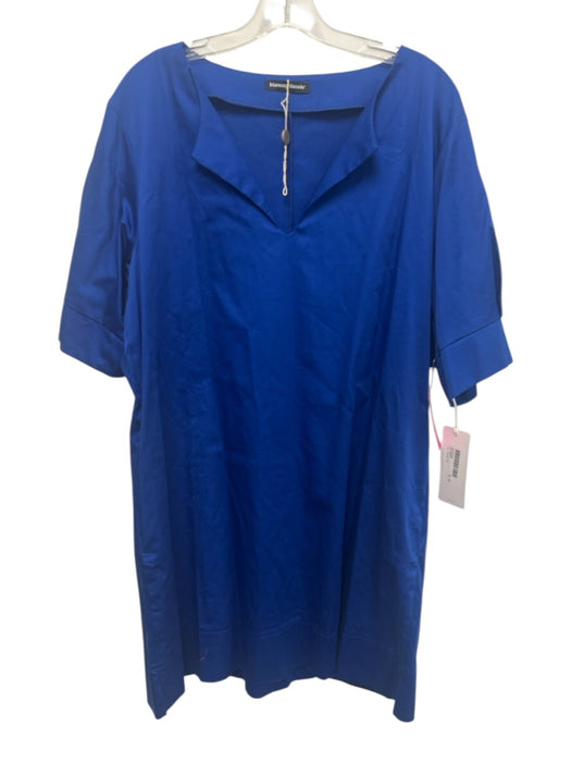 Biancoghiaccio Size 48 Blue Cotton Blend Short Sleeve V Neck Dress Blue / 48