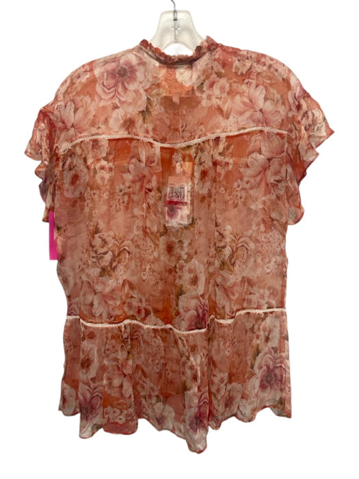Johnny Was Jade Size XS Red & Beige Silk Sheer Floral Button Front Top Red & Beige / XS