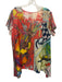 Johnny Was Size M Multi Silk Abstract Botanical Print Short Sleeve U Neck Top Multi / M