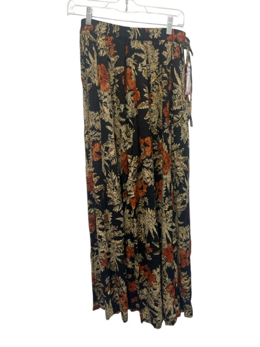 Raga Size S Black, Beige & Orange Print Viscose Elastic Waistband Side Bow Pants Black, Beige & Orange Print / S